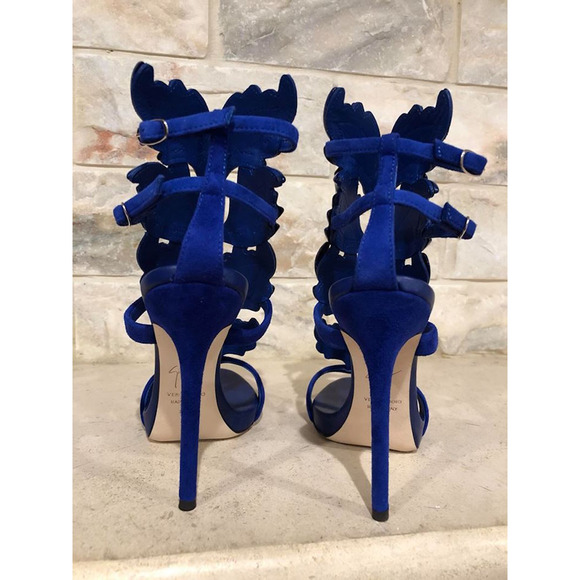 Giuseppe Zanotti Cruel Summer 110 Blue Setter Wing Strap Sandal Heel Pump 35 - Picture 11 of 12